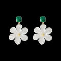 A pair of dark green alloy earrings with a detailed needle flowers sweet floral design.