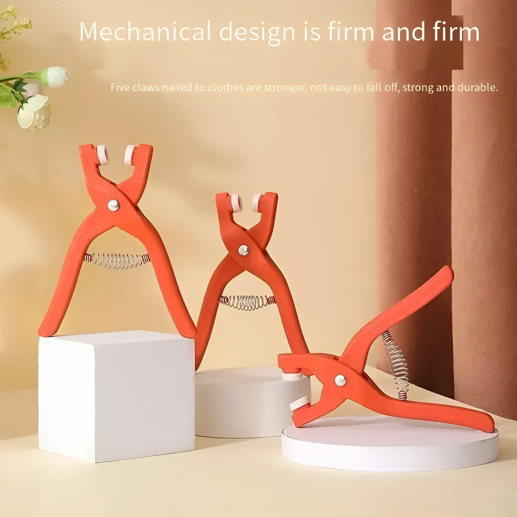 Stainless steel five claw clothing button with pliers tool for no-sew garment repair