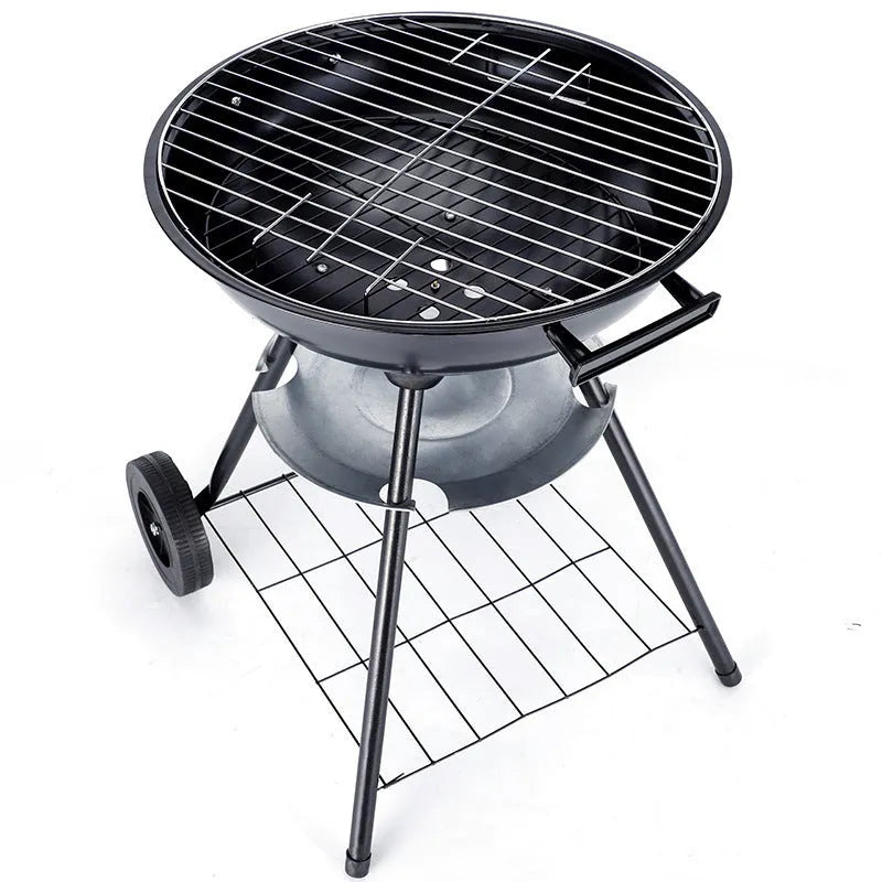 Portable iron barbecue oven with 14-inch cooking surface for outdoor use