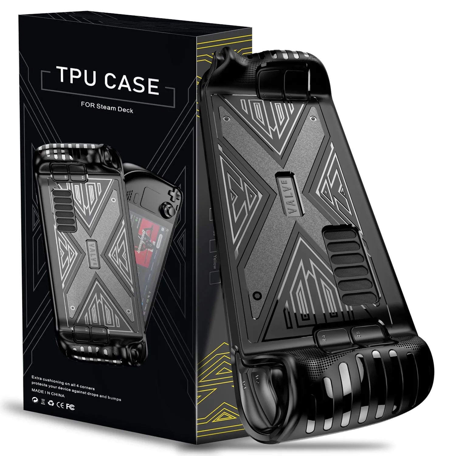 Steam Deck silicone protective case in black blue or red colours showing TPU construction
