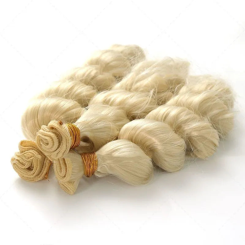 Golden chemical fibre hair weft wig for women in 18, 20 and 22 inch lengths