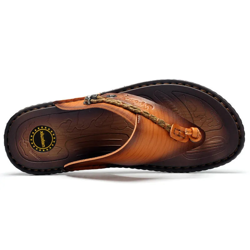 Men's herringbone pattern outdoor slippers in dark blue with rubber sole