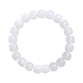White Hetian jade barrel bead bracelet for men and women on a plain background.