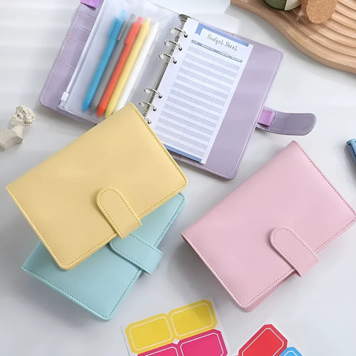 A5 PU leather zipper binder shell for loose-leaf paper in a solid colour.