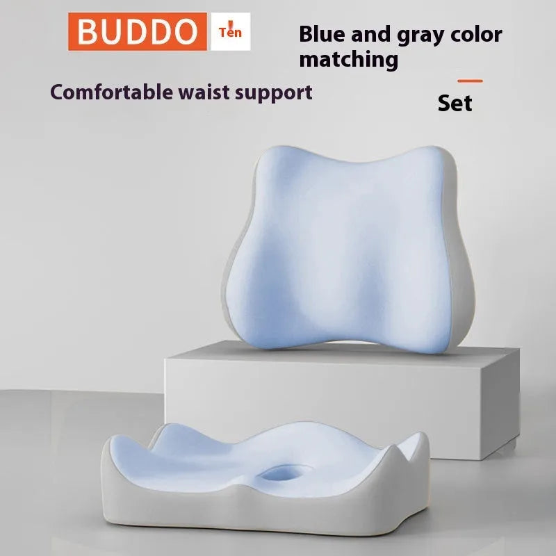 Memory foam office seat cushion for waist and tail vertebra support in blue and grey colour option