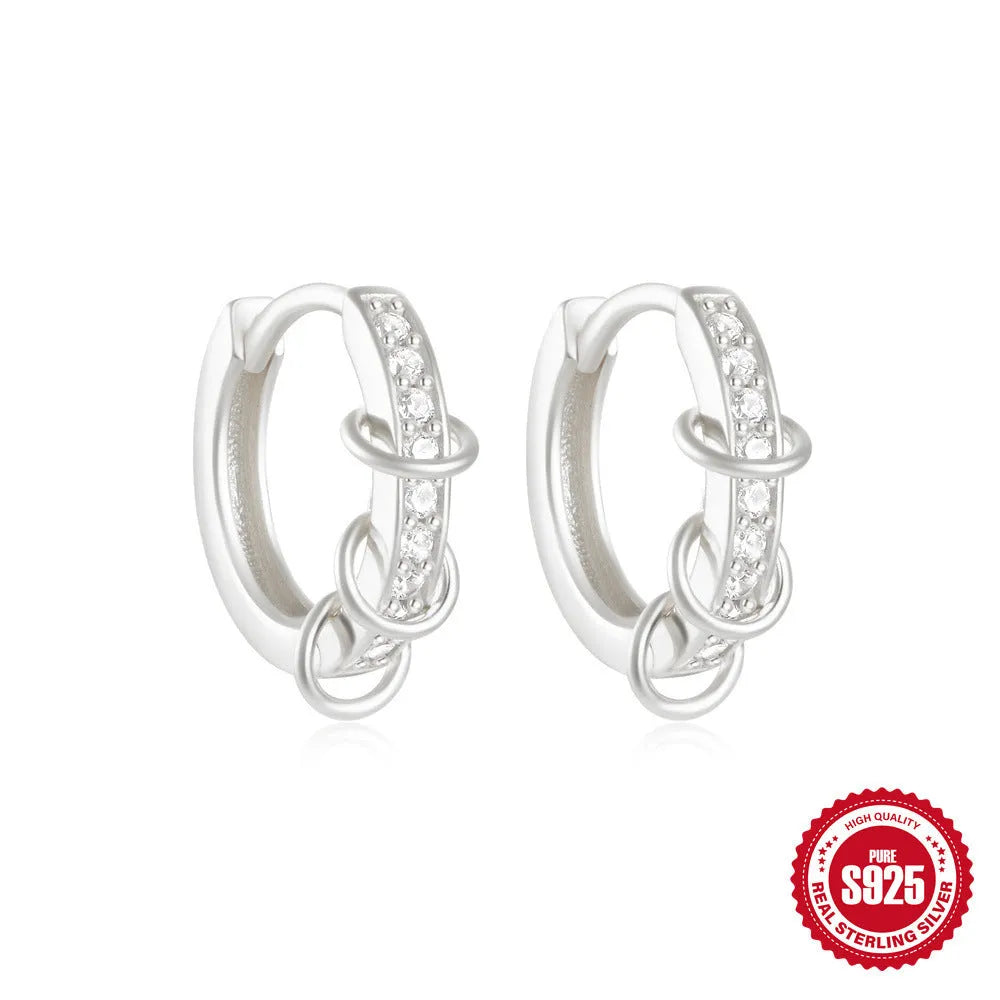 Sterling silver geometric stud earrings with small round diamond accent in gold or silver finish