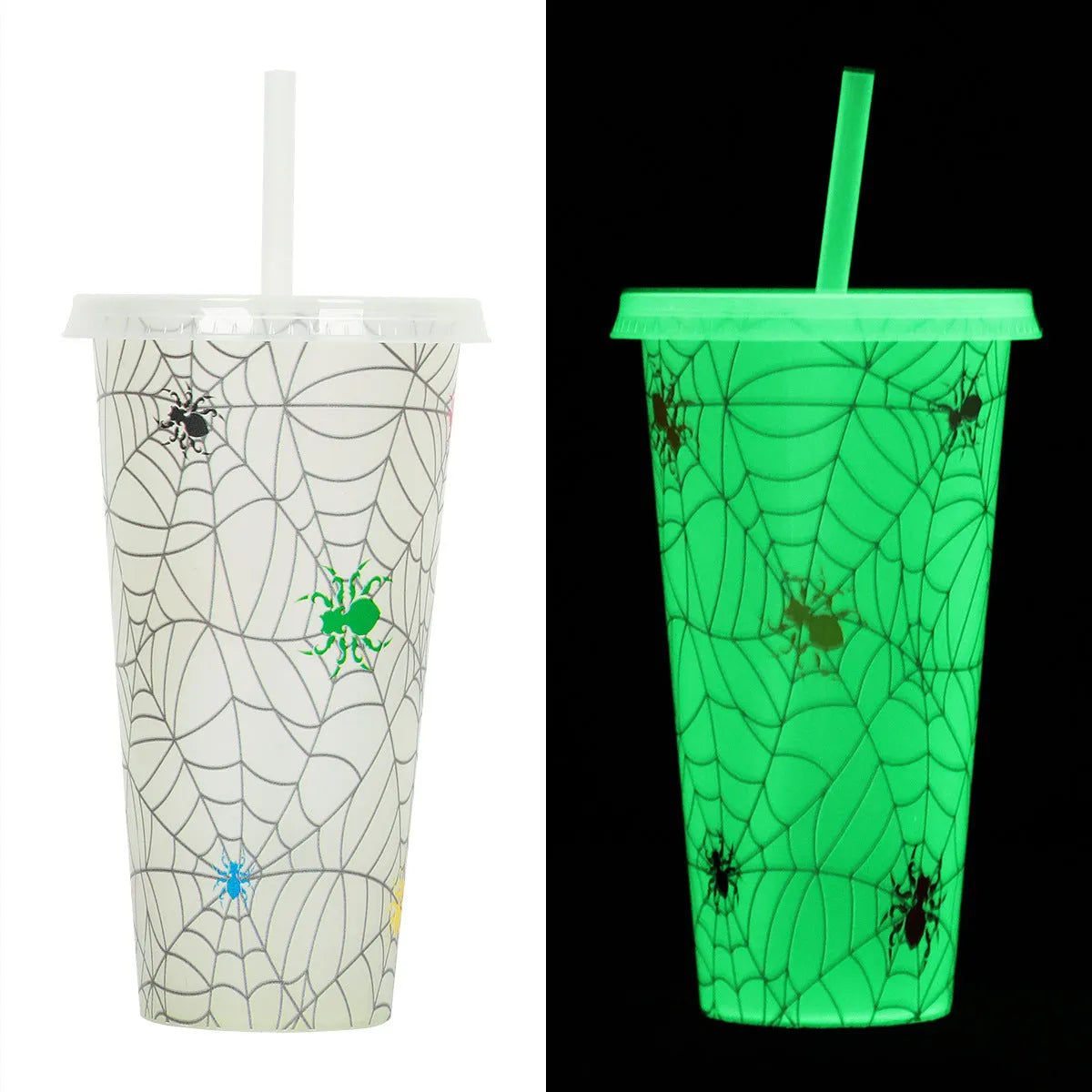 720ml Halloween-themed plastic sippy cup with luminous design and straw in cylindrical shape