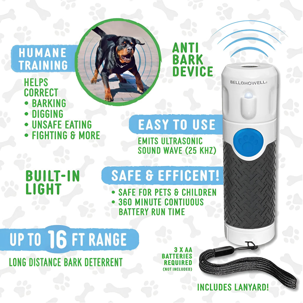 White handheld ultrasonic dog trainer device for barking control and behaviour correction