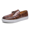 Plus size men's business casual sneakers with tassel detail on artificial PU upper in black, brown or white