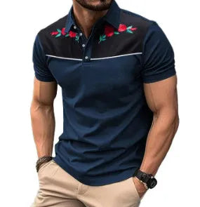 Men's short sleeve mesh polo shirt with zipper decoration in picture colour