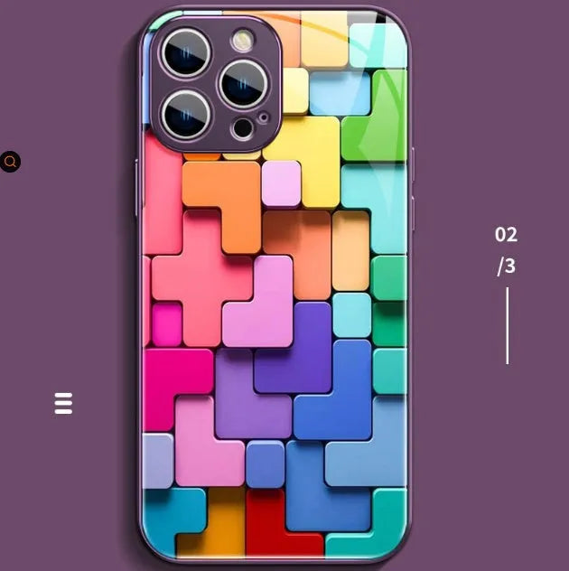 Geometric colour-block cartoon design on a silicone back cover case for an iPhone.