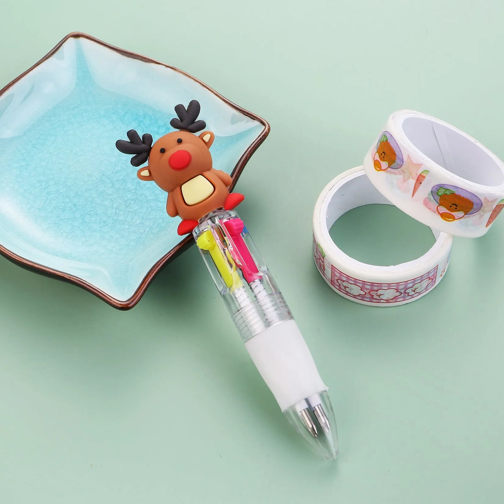 Christmas mini four-colour ballpoint pen with press mechanism and festive designs