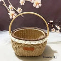 Small hand-woven coffee brown straw basket with retro pastoral style measuring 19x12cm