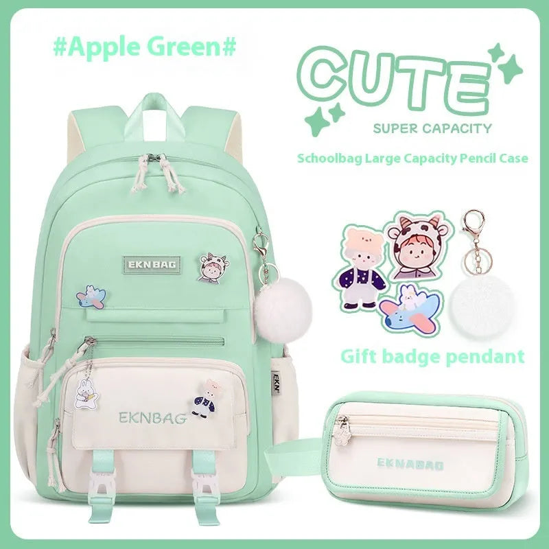 Girls' school backpack in Oxford cloth with curved shoulder straps and spine protection