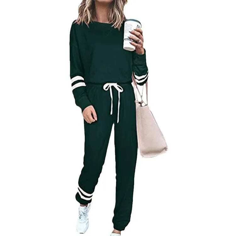Women's plus size casual suit set in loose fit with long sleeves, shown in a solid colour.