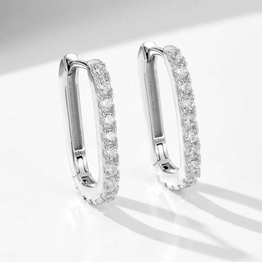 S925 sterling silver oval zircon clip earrings with geometric design
