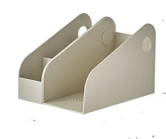 Plastic desktop storage box organiser with two grid compartments in ivory white colour