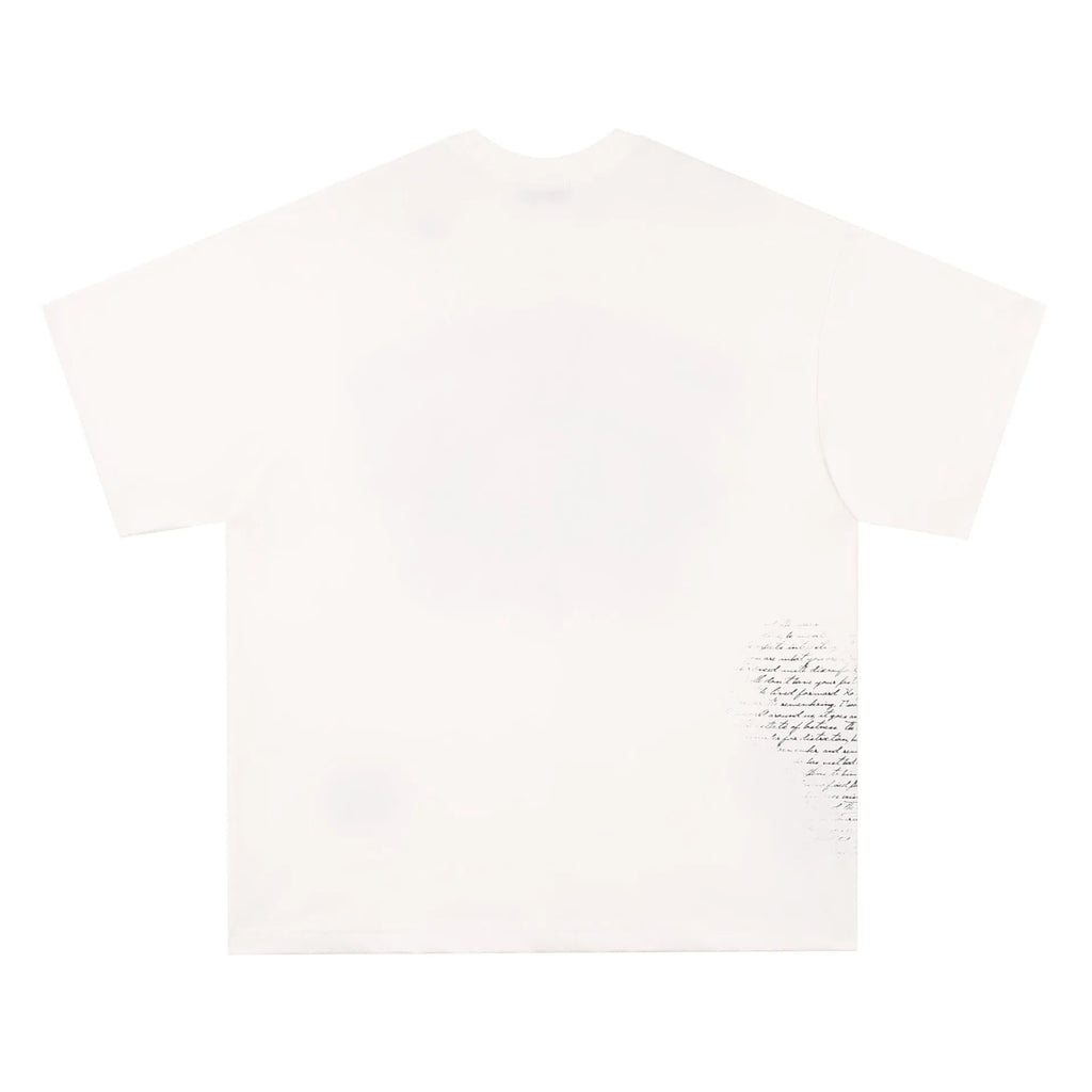 Black and white retro hip hop gothic graphic t-shirt with letter designs on cotton fabric