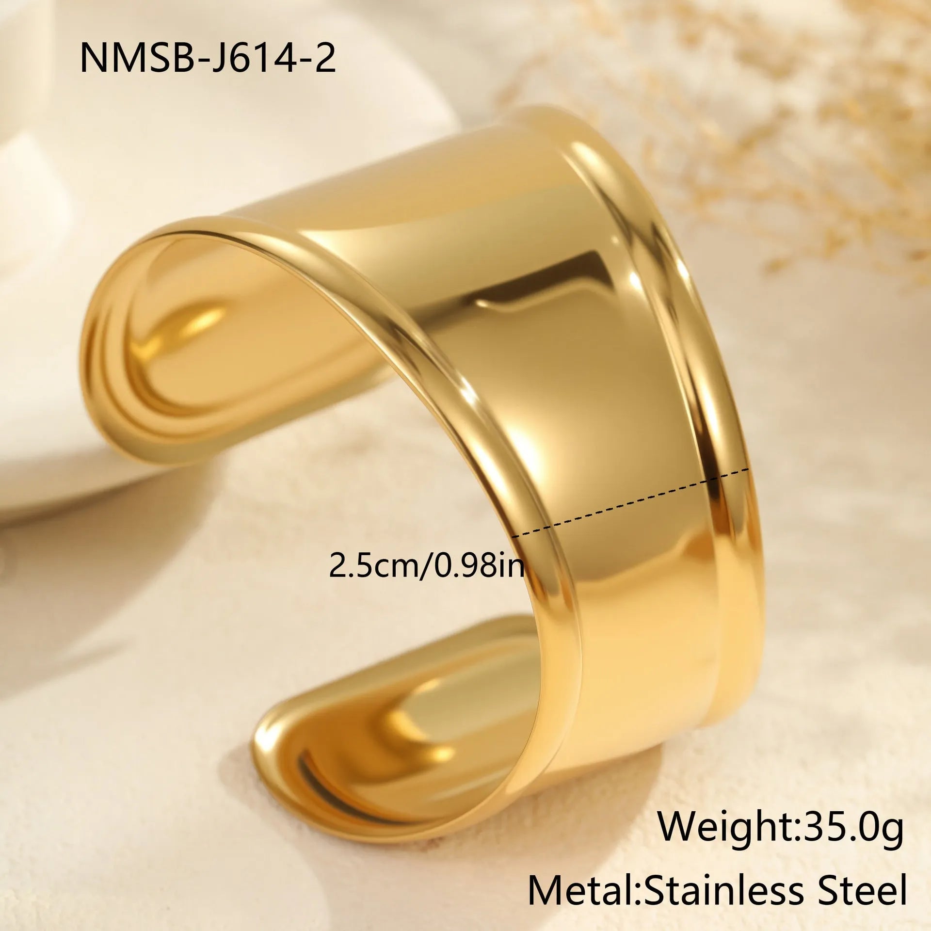 Women's exaggerated wide stainless steel bracelet with 18K gold plating and geometric wave design