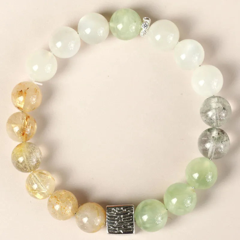 Khaki crystal couple bracelet with 10mm geometry shape and Chinese style design