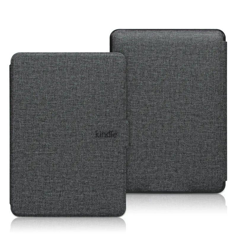 Linen leather style plastic protective case for Kindle Paperwhite with magnetic closure.