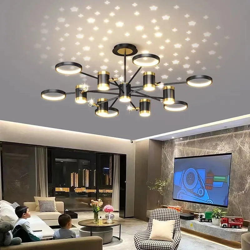 Black iron pendant chandelier with Nordic star design and 13 LED light heads