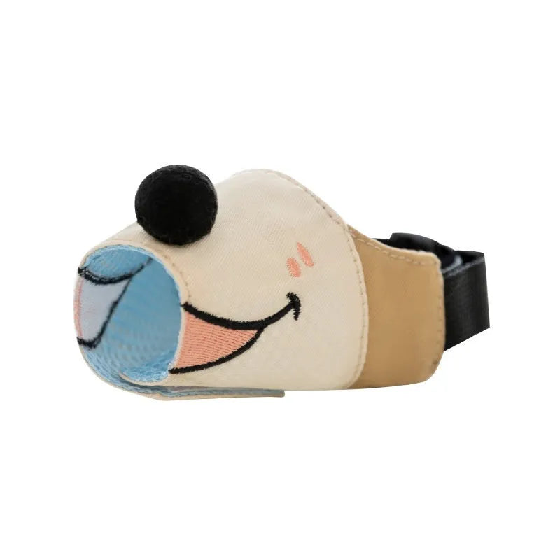 Canvas dog muzzle in Ollie Brown Bear brown design or Bondi Blue Shark blue pattern for bite prevention