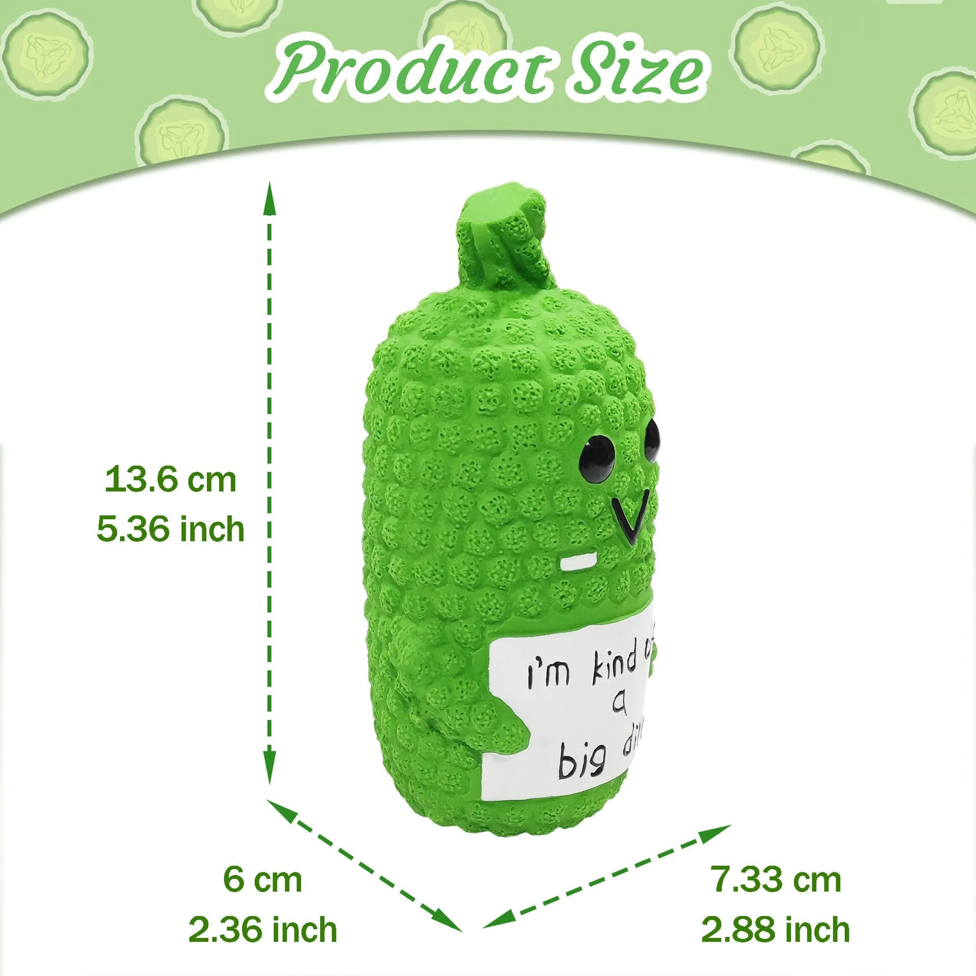 Green pickle-shaped squeaky dog chew toy with a textured surface for teeth cleaning.