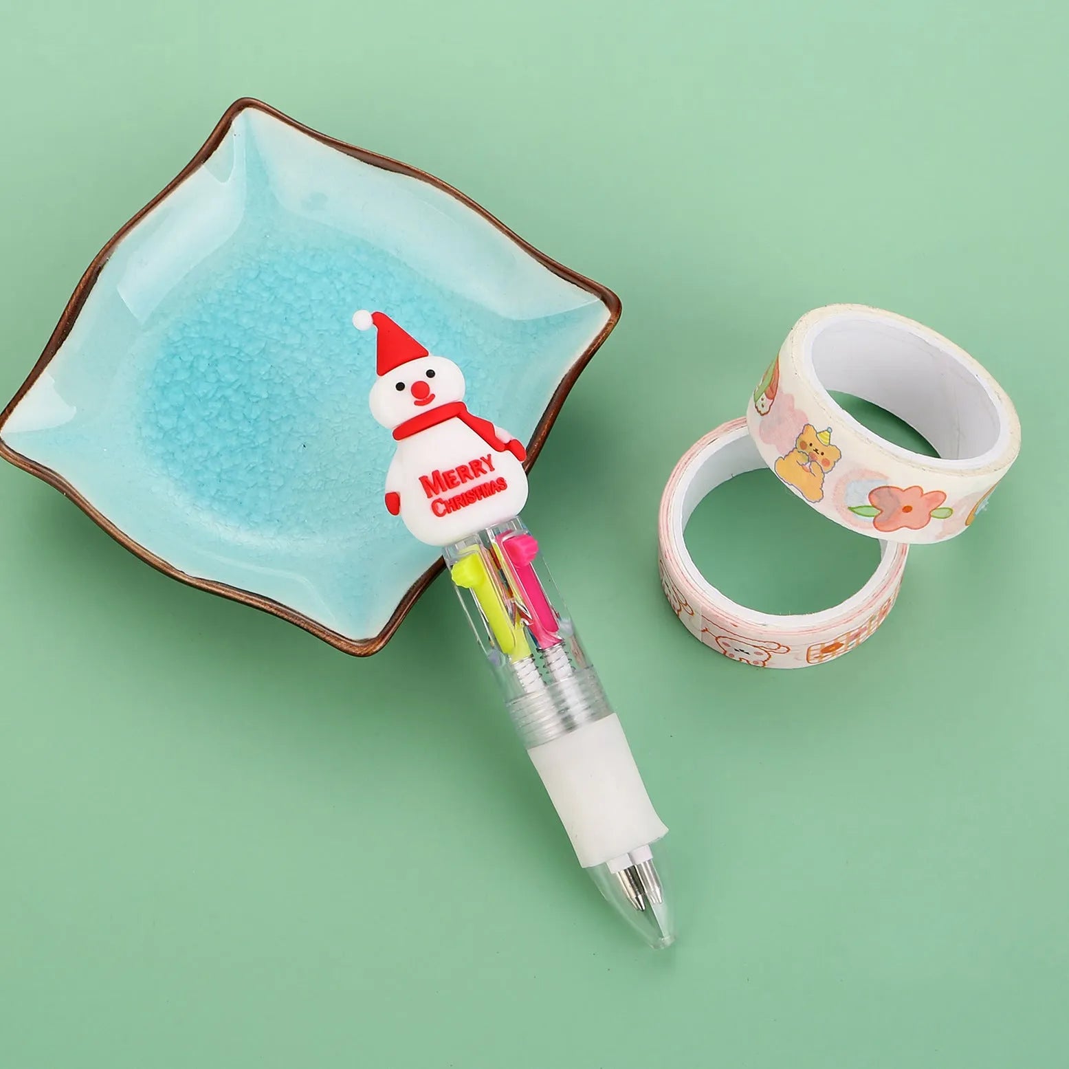 Christmas mini four-colour ballpoint pen with press mechanism and festive designs