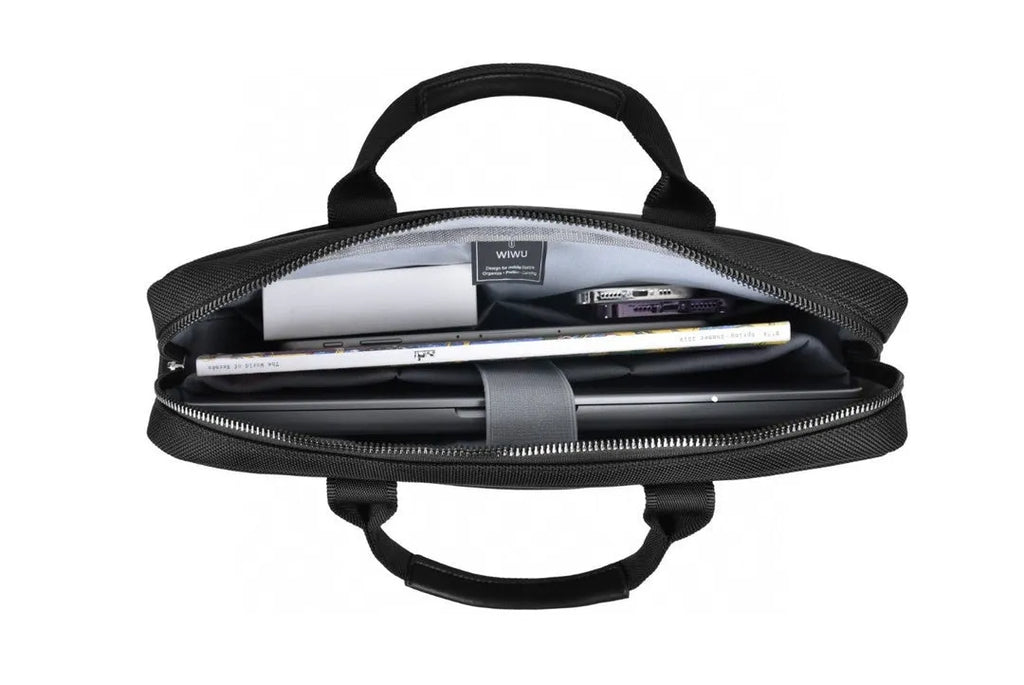 Black multi-pocket laptop backpack with organiser compartments and separate computer layer