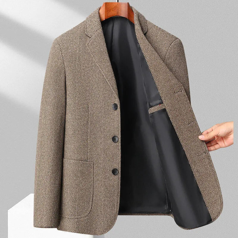 Men's loose fit wool coat in solid colours for spring and autumn casual wear