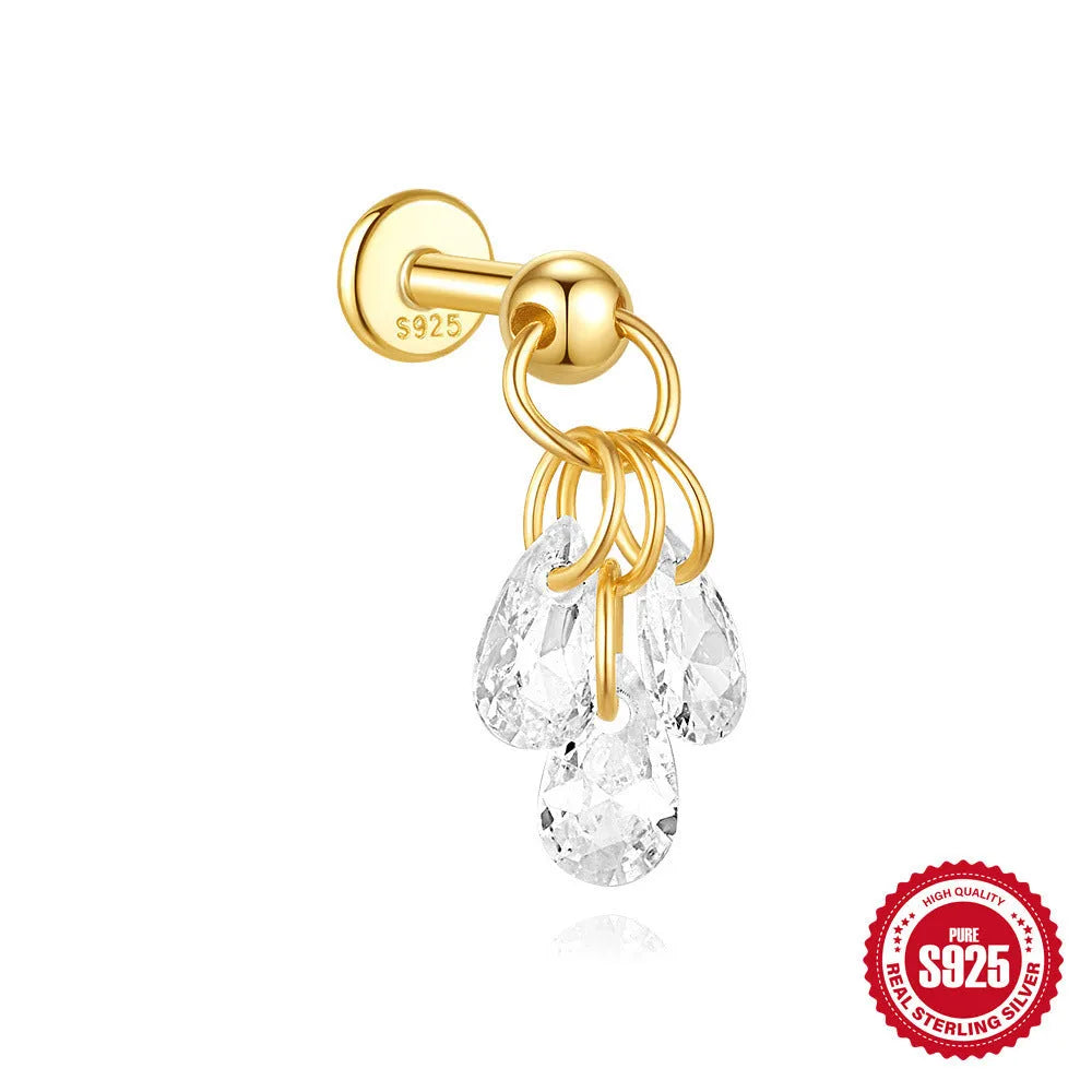 S925 sterling silver geometric earrings with a gold-plated moon and star design.