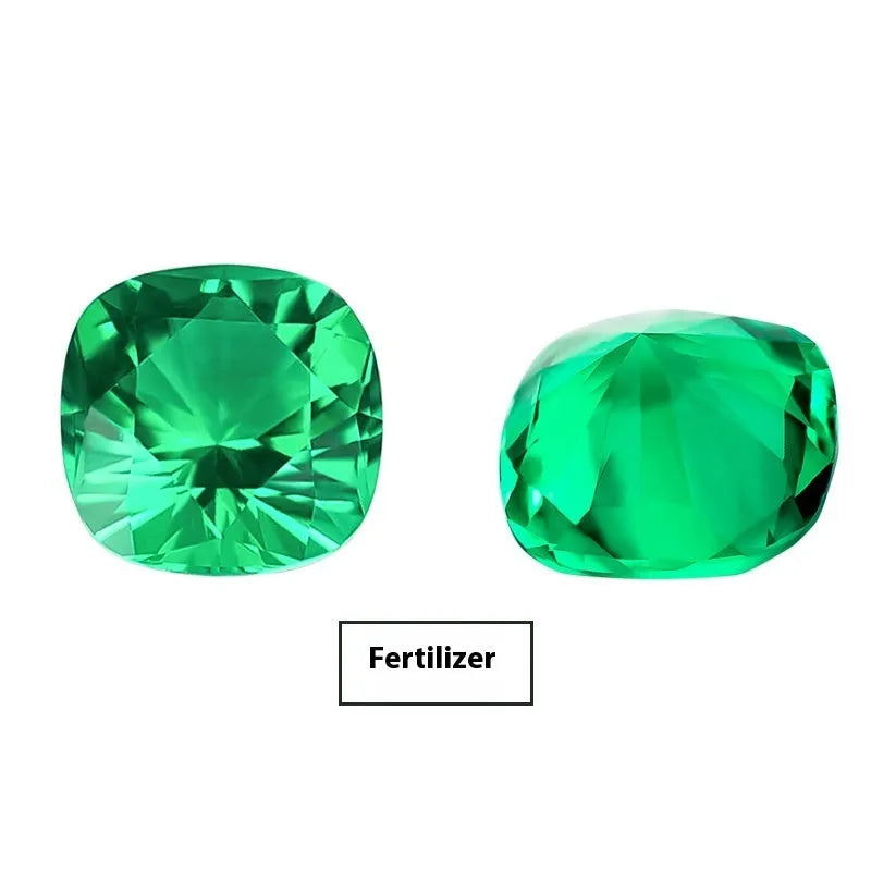 Synthetic emerald gemstone beads in Columbia green treasure colour showing round and rectangular cut options