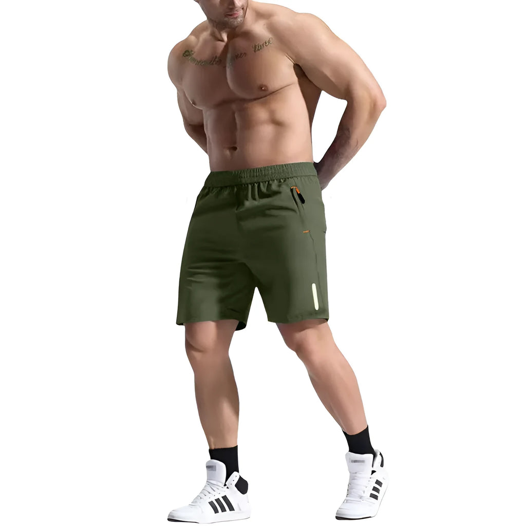 Men's grey bamboo fibre sports shorts with an elastic drawstring waistband.