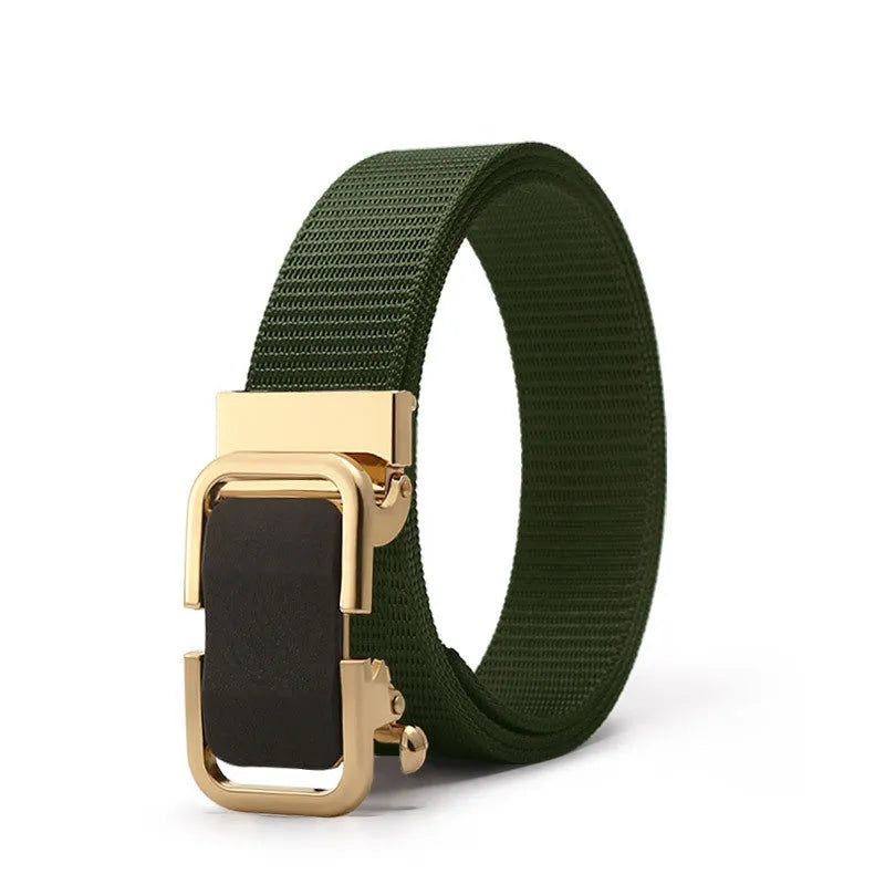 Men's navy blue nylon canvas belt with a silver alloy toothless buckle on a 120cm strap.