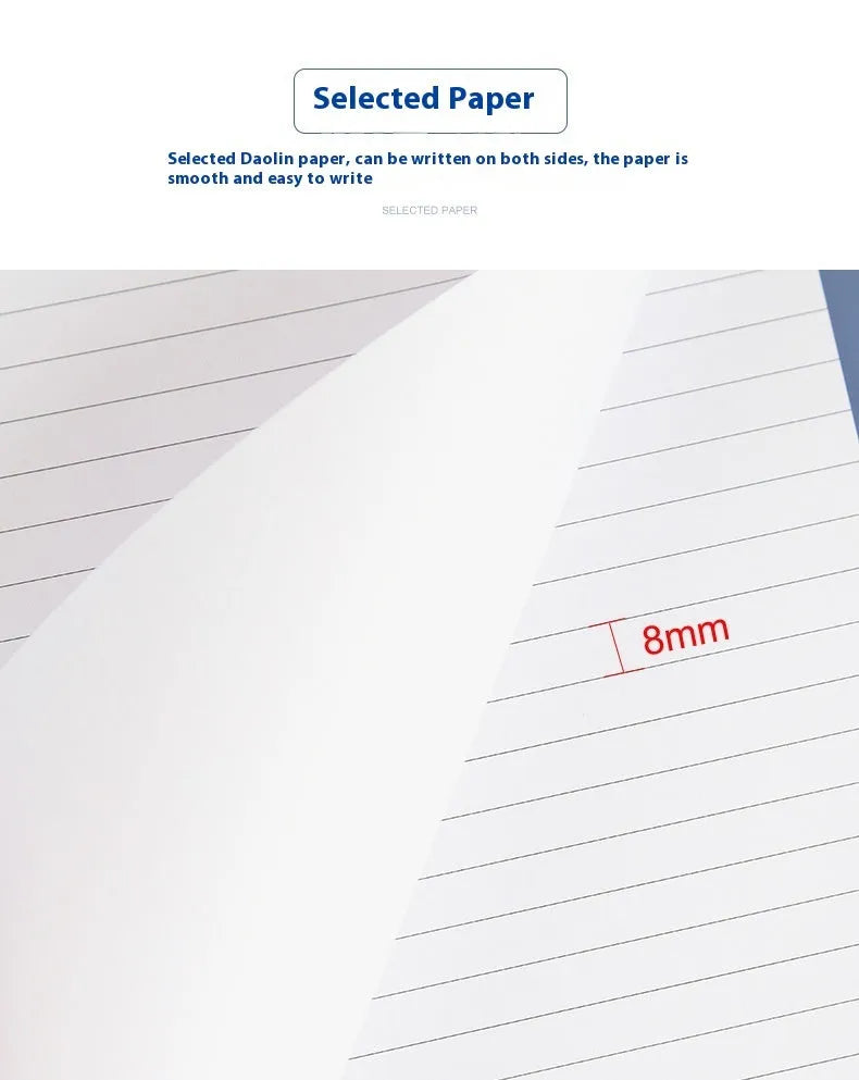 A4 tearable grid notebook with ivory white pages and adhesive binding, shown in open position
