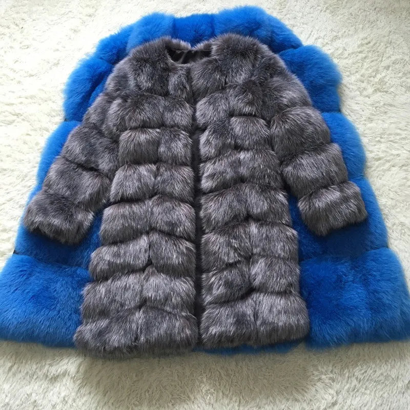Women's thick artificial fur coat in multiple colours with 80cm length and regular sleeves