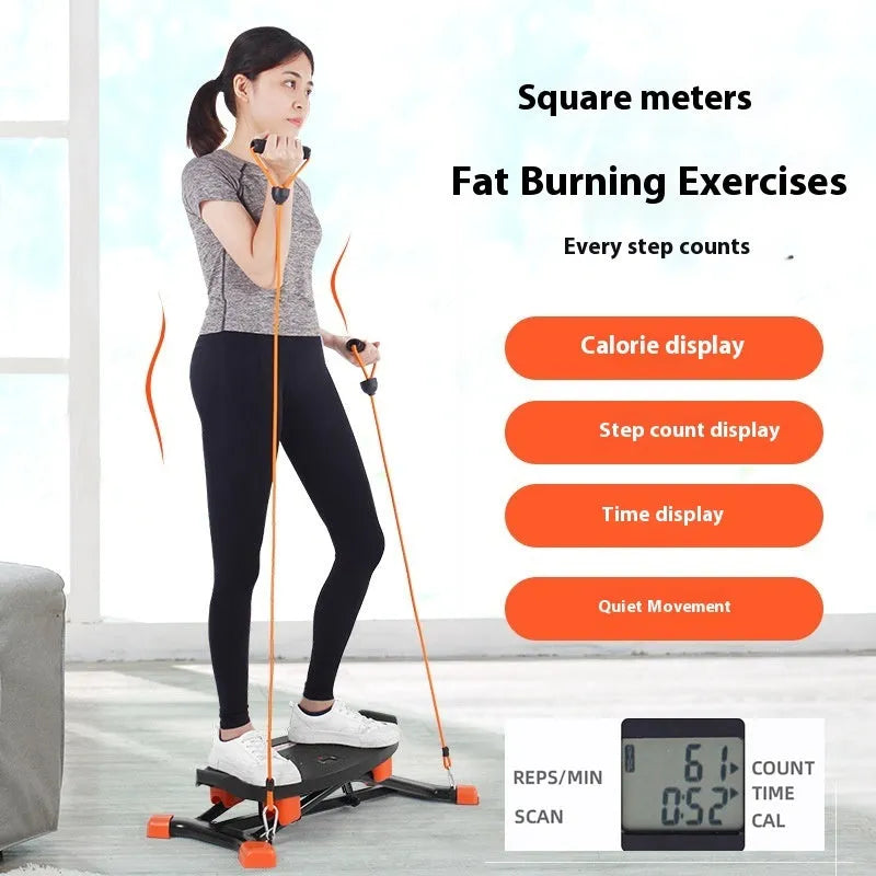 Black mini fitness skiing machine JS101A model with elastic hand straps for indoor exercise