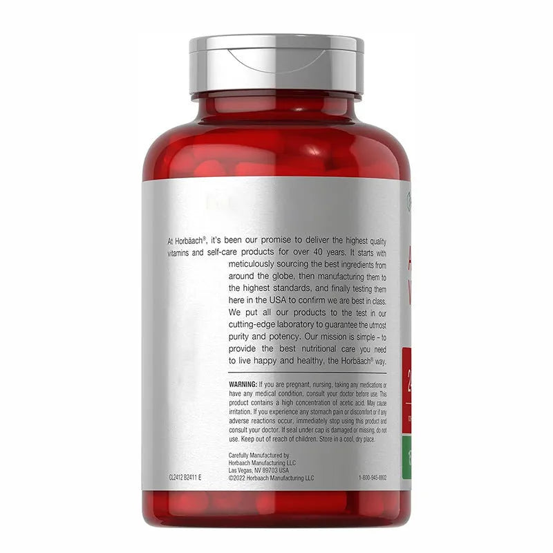Bottle of 150 apple vinegar capsules for dietary supplement use