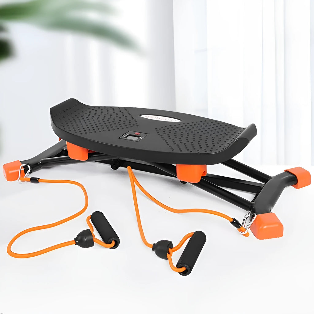 Black mini fitness skiing machine JS101A model with elastic hand straps for indoor exercise