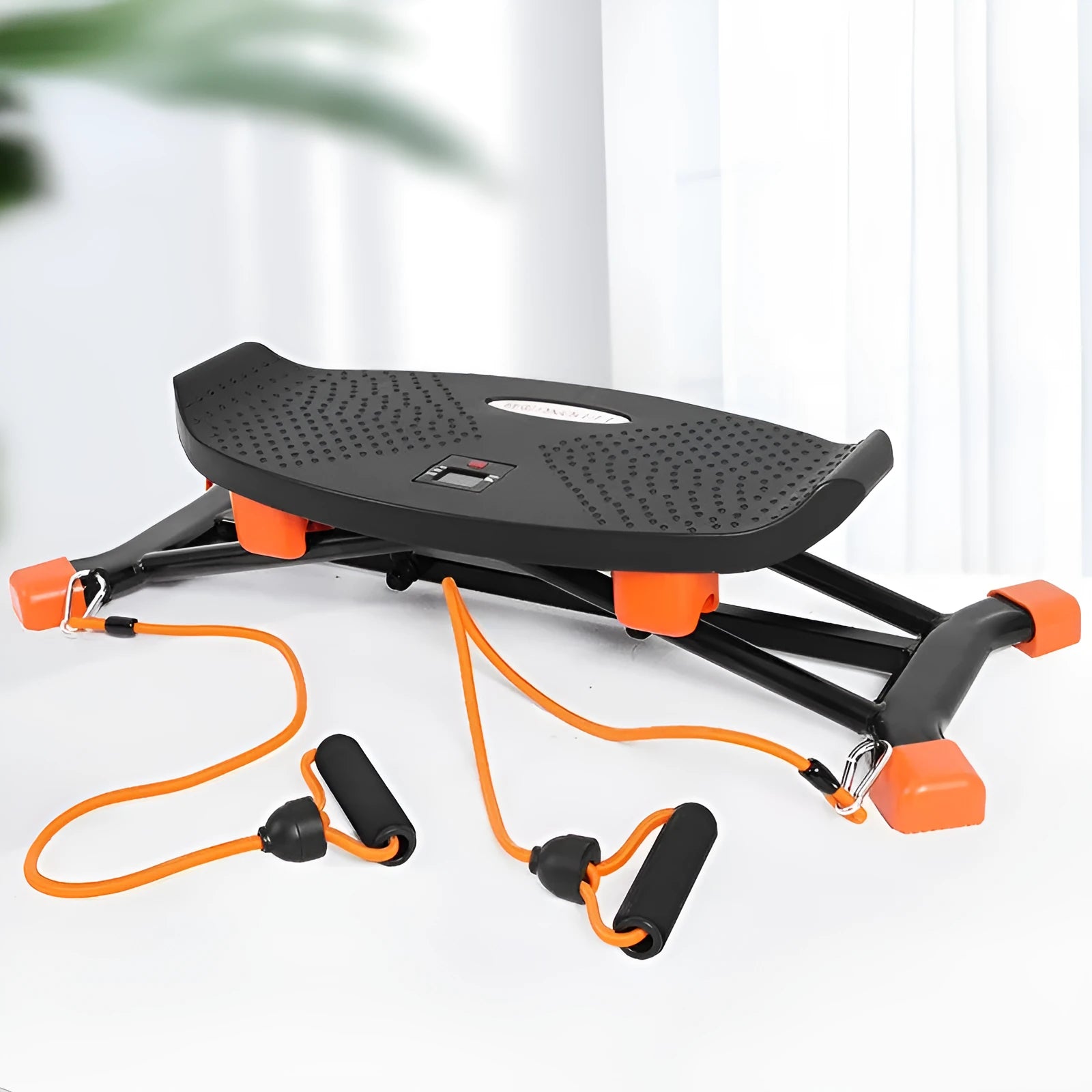 Black mini fitness skiing machine JS101A model with elastic hand straps for indoor exercise