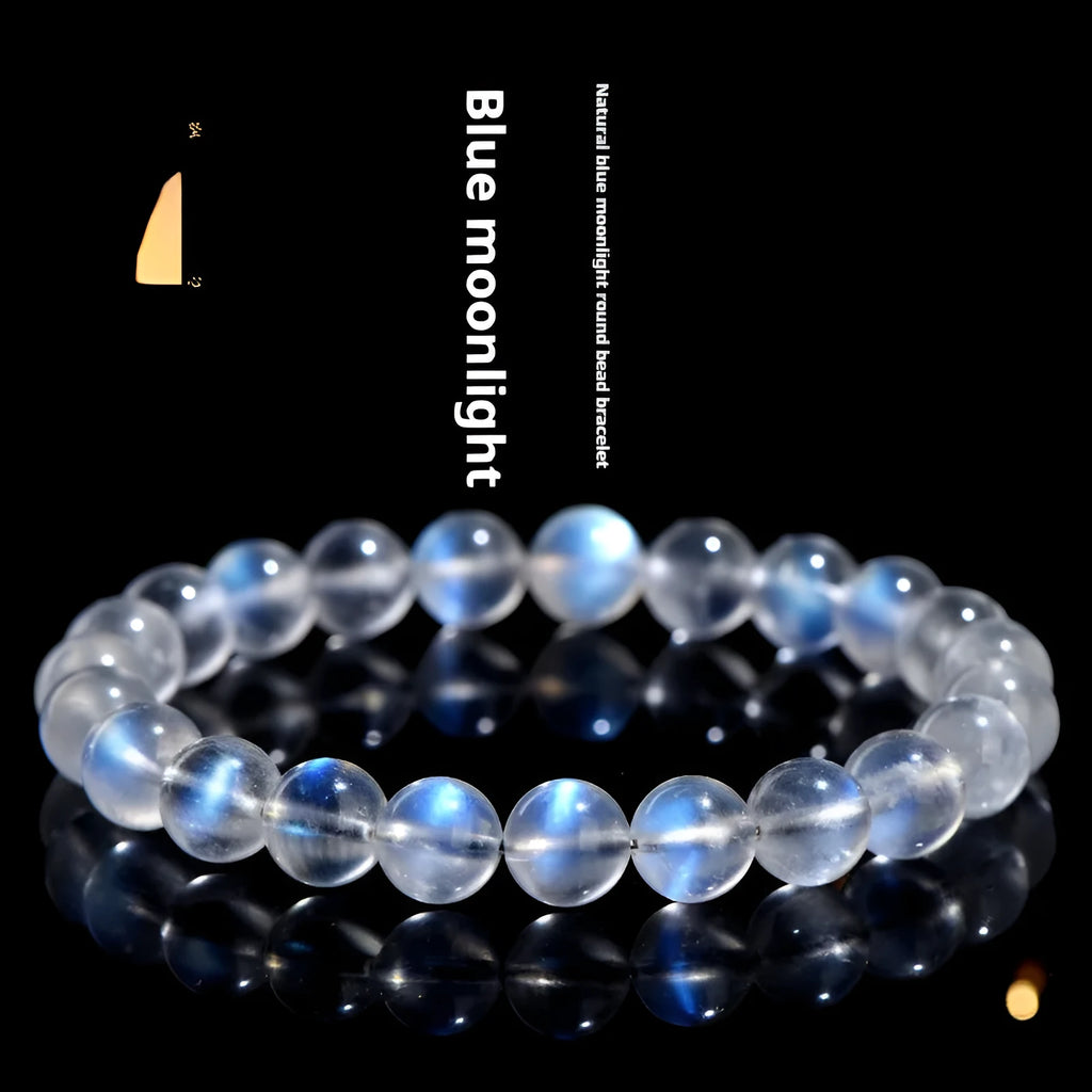 Blue Moonlight natural crystal bracelet with hand-ground beads in cream body colour