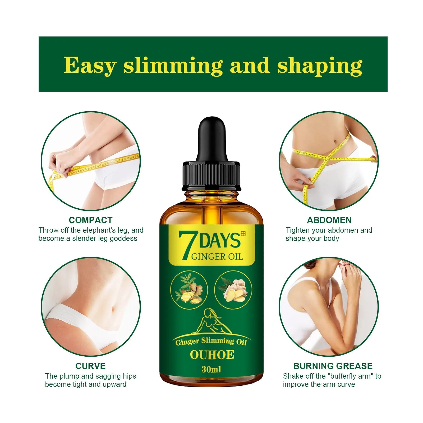 30ml ginger body shaping firming oil bottle for thigh muscle slimming massage care