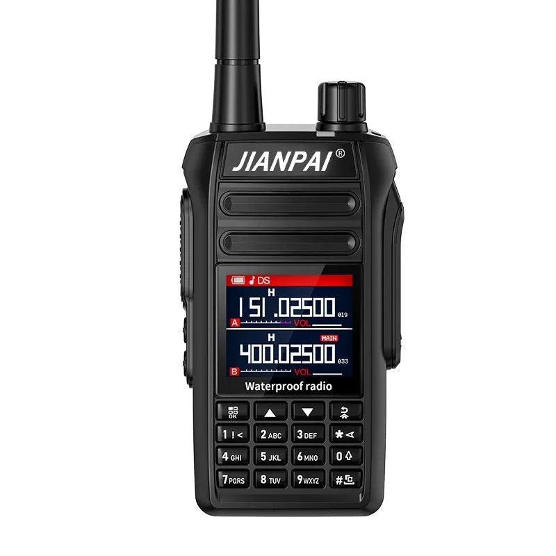 Black Interphone waterproof aviation communication headset with microphone, antenna, battery, and charging accessories
