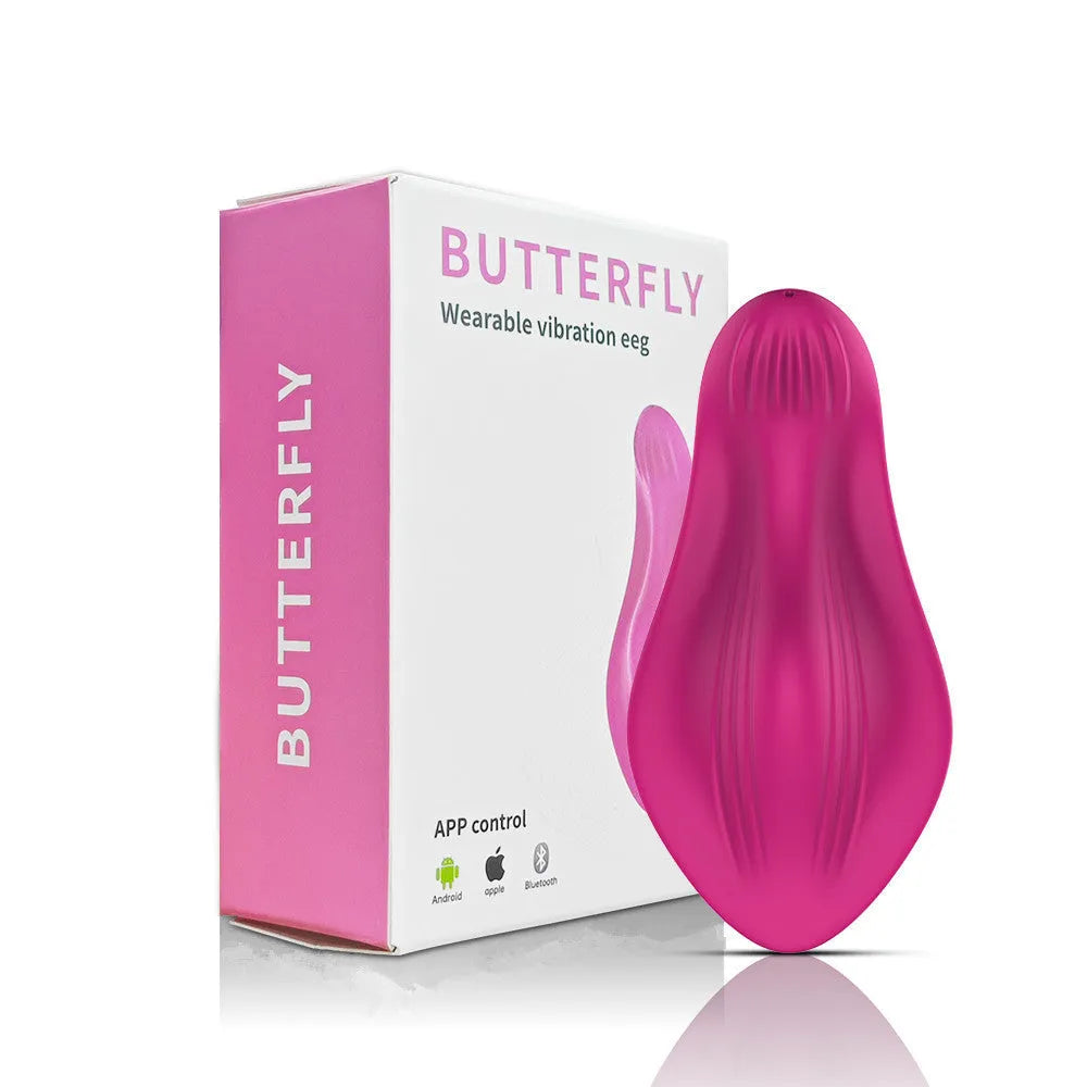 Rose red female vibrator with butterfly design and smartphone APP remote control