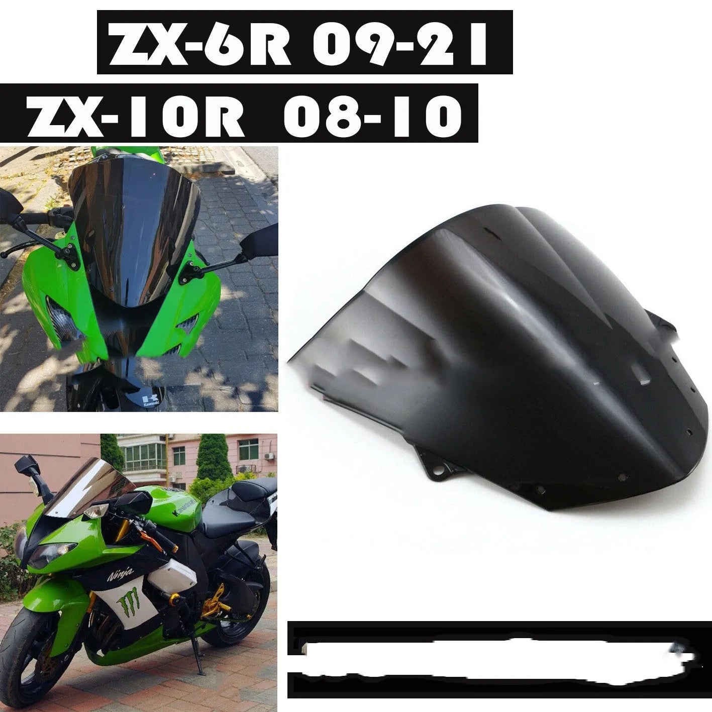Motorcycle windscreen for Kawasaki ZX-6R and ZX-10R in blue or brown colour