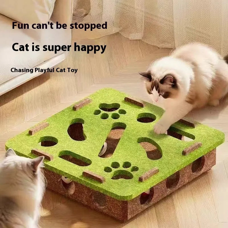 Green brown felt cat scratching box with 30x30 cm base and 7.5 cm sides.