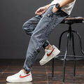 Men's straight-leg cargo jeans in Korean style with micro-elastic cotton fabric