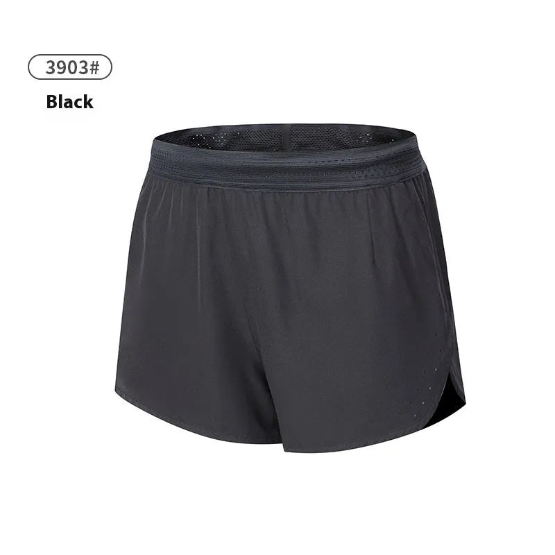 Men's low-waist polyester basketball shorts in a solid colour on a size chart background.