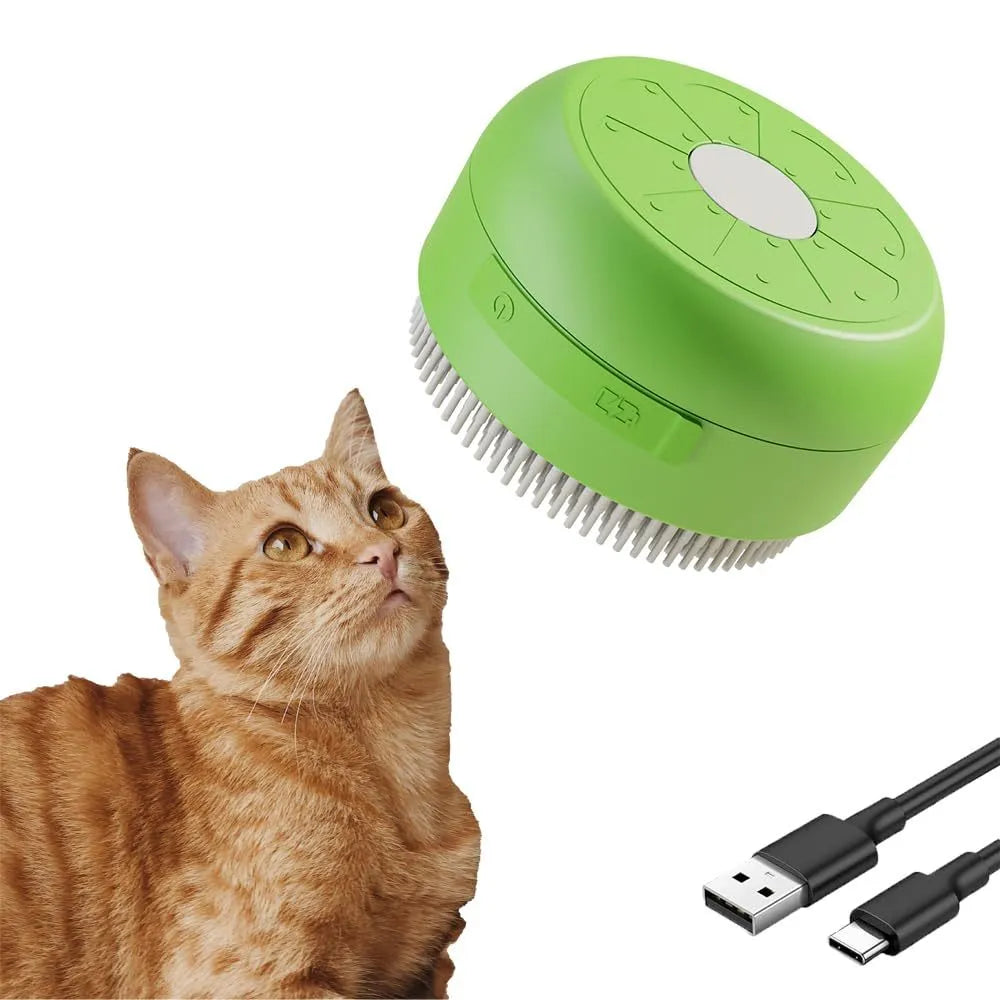 Green and yellow rechargeable silicone cat steam brush for grooming tangled hair